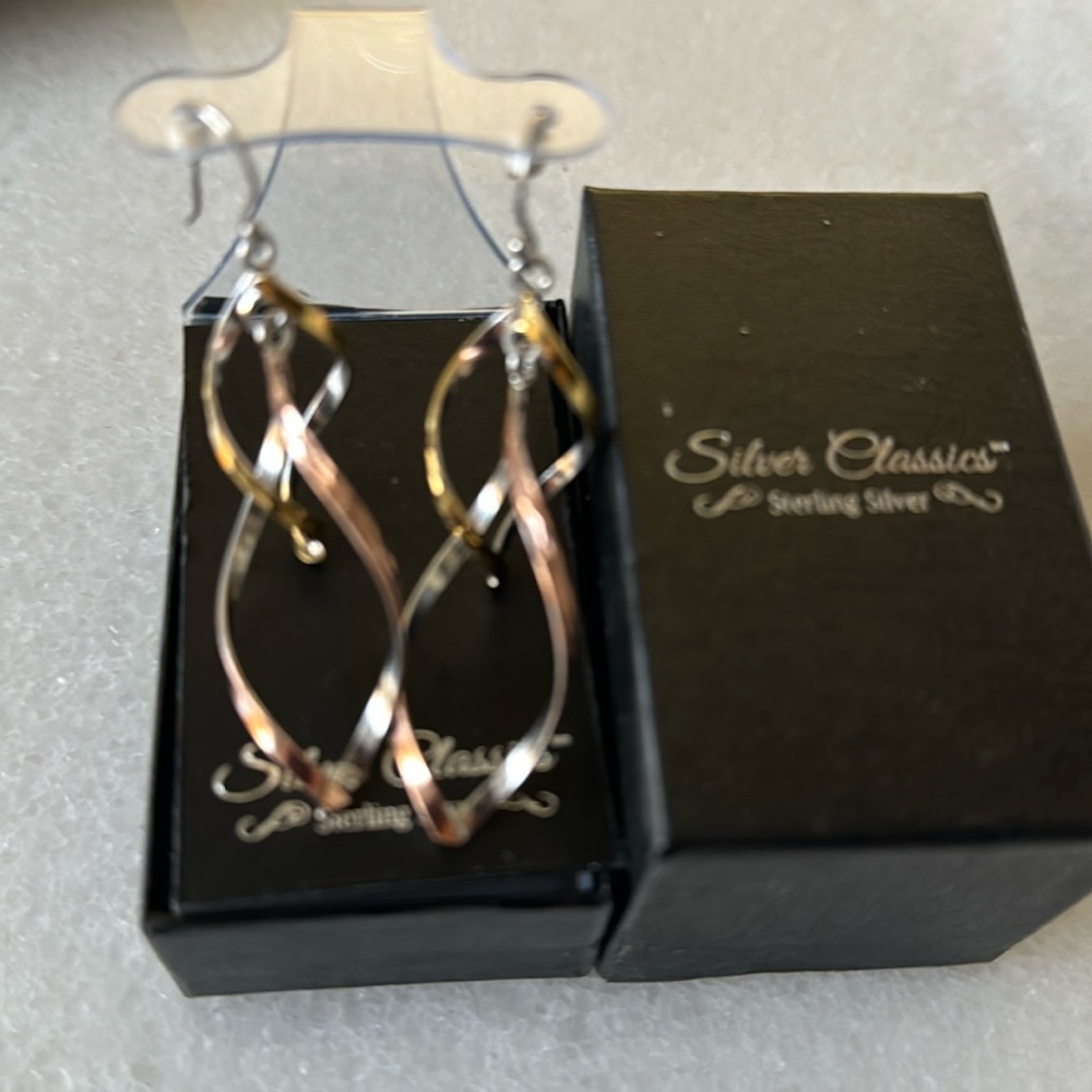 Tri color sterling silver earrings
